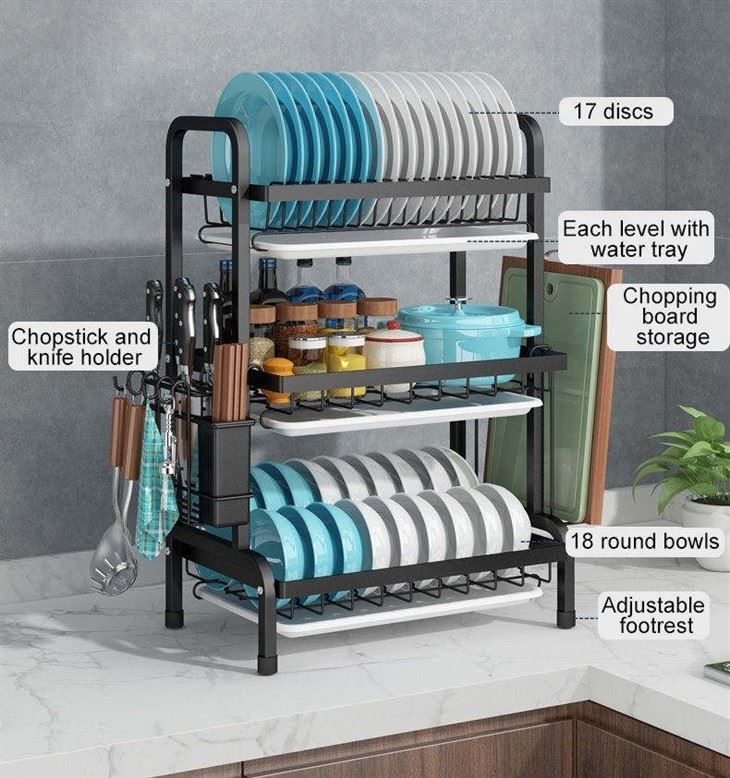 black dish rack with drain board